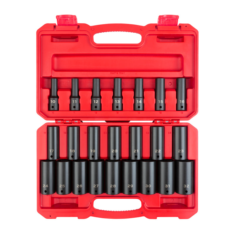 1/2 Inch Drive Deep 6-Point Impact Socket Set with Case, 23-Piece (10 - 32 mm)
