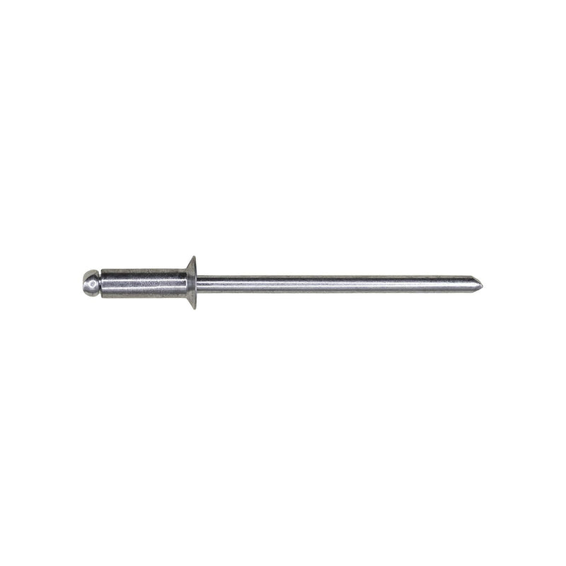 1/8"x25/64" Silver Countersunk Head Pan-L Rivets, 3/16"-1/4" Grip, Steel Body, Steel Mandrel, 7/32"