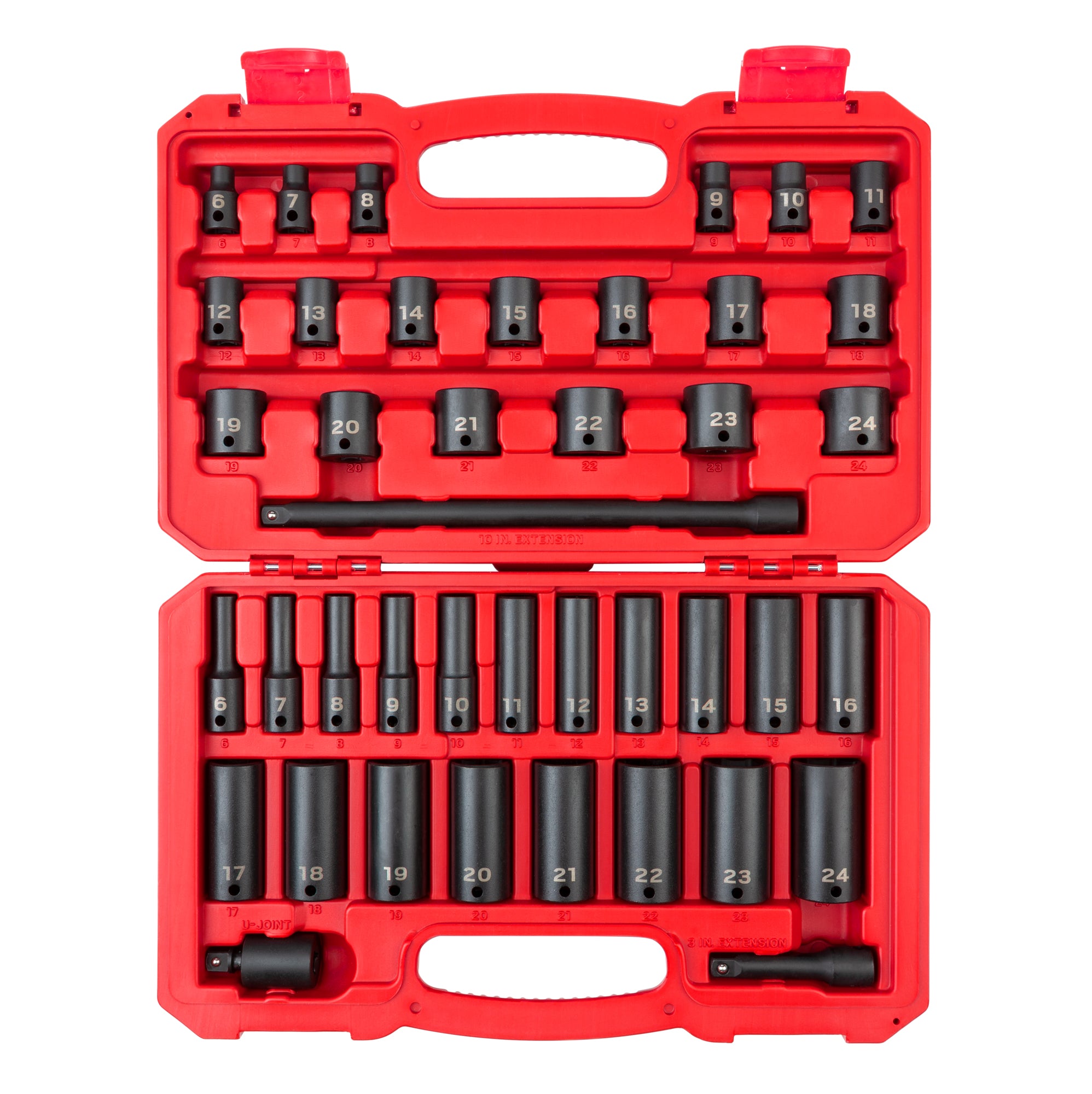 3/8 Inch Drive Shallow and Deep 6-Point Impact Socket Set with Case, 41-Piece (6 - 24 mm)