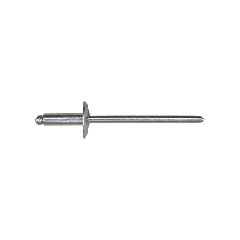 1/8"x25/64" Silver Large Dome Head Pan-L-Rivets, 3/16"-1/4" Grip, Steel Body, Steel Mandrel