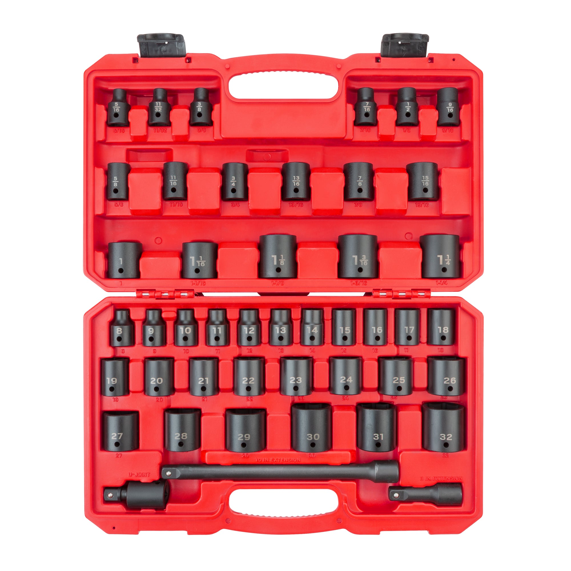 1/2 Inch Drive Shallow 6-Point Impact Socket Set with Case, 45-Piece (5/16 - 1-1/4 in., 8-32 mm)