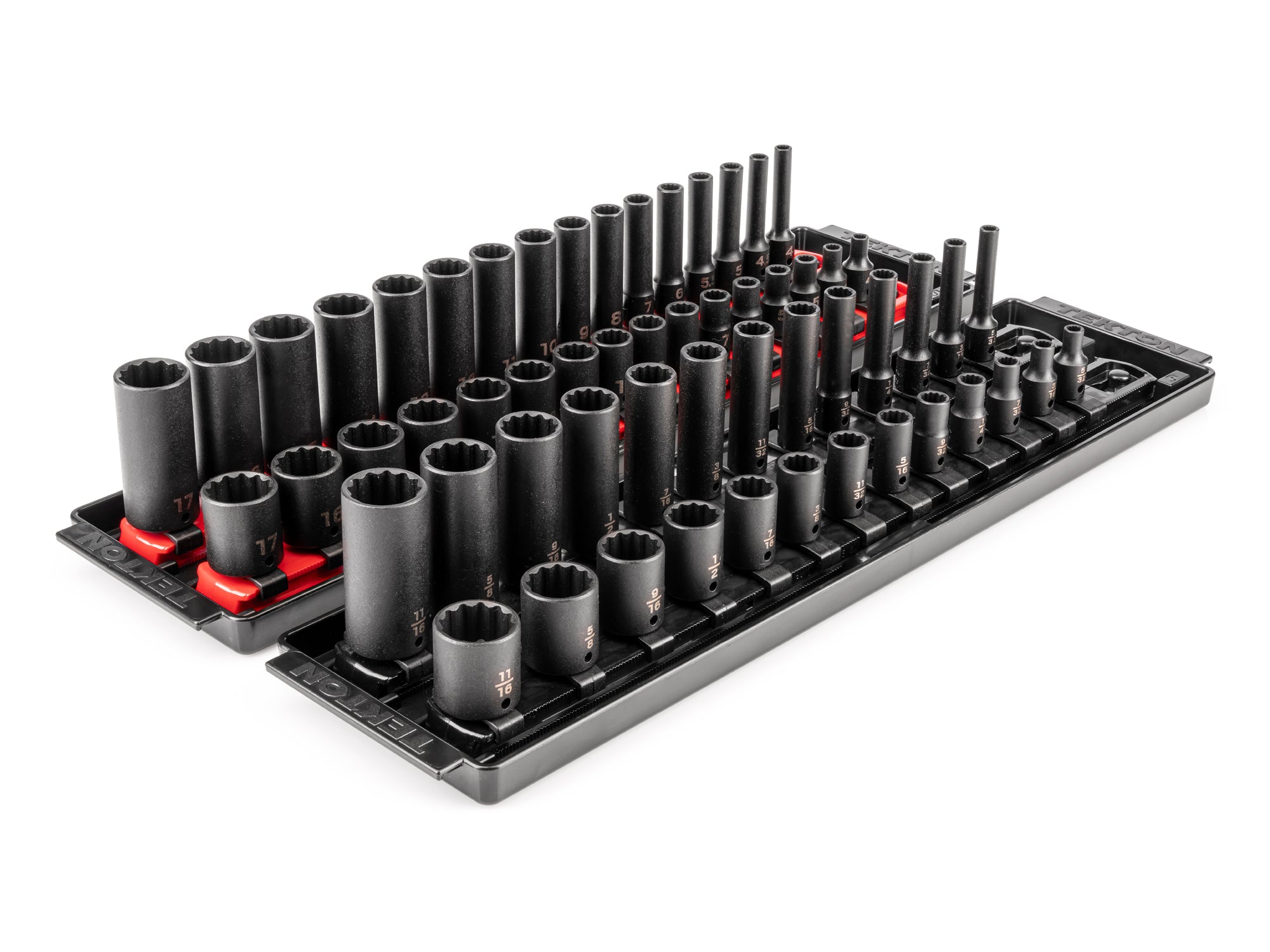 1/4 Inch Drive Shallow and Deep 12-Point Impact Socket Set with Rails and Trays, 58-Piece (5/32 - 11/16 in., 4 - 17 mm)