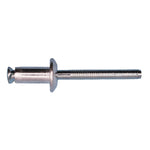 1/4" Peel Type Rivet, 1/32"-9/64" Grip, Aluminum Body, Steel Mandrel, 1/2" Flange Diam