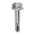 #14x1" Hex Head Washer Indented Super Teks, Type 3 Self-Drilling Tek, Zinc, 3/8" Hex Size