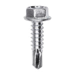 #14x1" Hex Head Washer Indented Super Teks, Type 3 Self-Drilling Tek, Zinc, 3/8" Hex Size