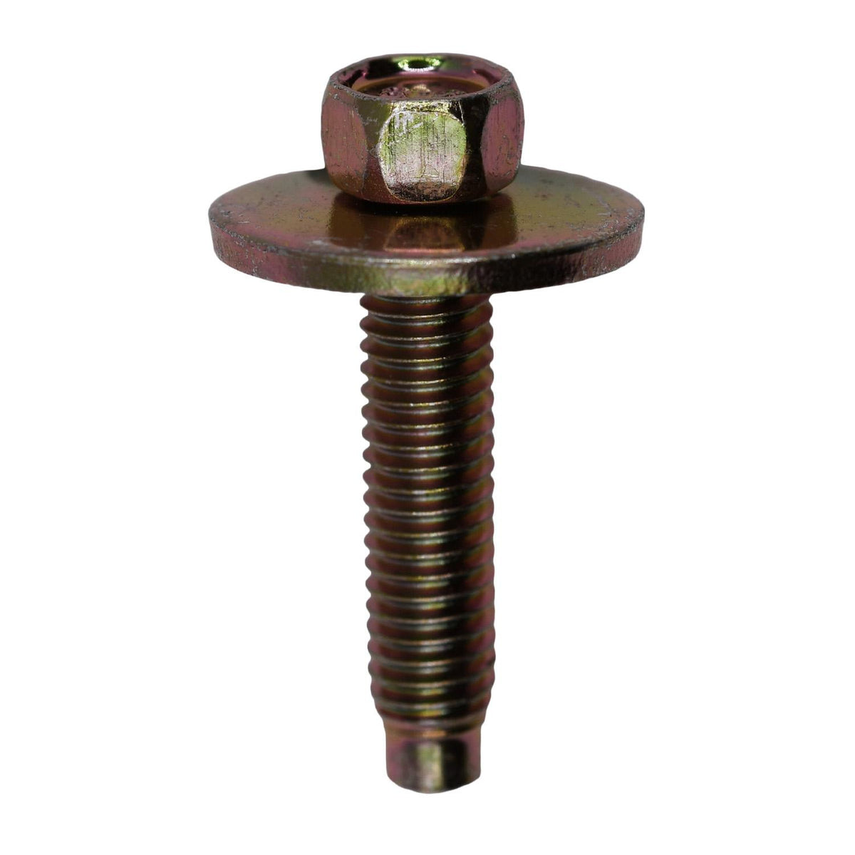 M6-1.0x28mm Hex Head SEMS Indented Washer with Dog Screw, Dog Point, 19mm Washer, Yellow Zinc Chromate