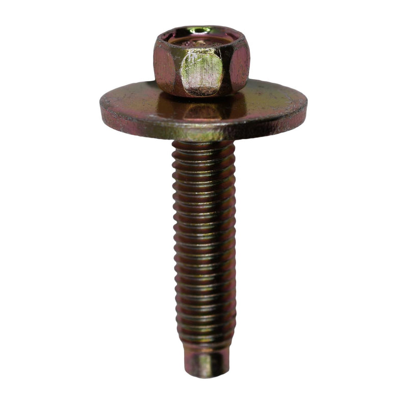 M6-1.0x28mm Hex Head SEMS Indented Washer with Dog Screw, Dog Point, 19mm Washer, Yellow Zinc Chromate