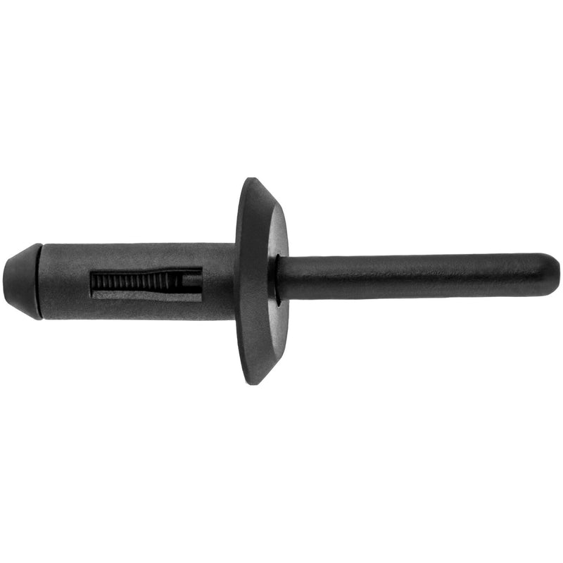 17/64"x1-7/8" Black Nylon Rivet, 3/32" - 3/16" Grip Range, 23/32" Flange Diam