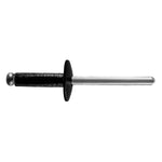 3/16" Fascia Bumper Rivet, 3/8"-1/2" Grip, Black Aluminum Body, Aluminum Mandrel, 9/16" Flange Diam