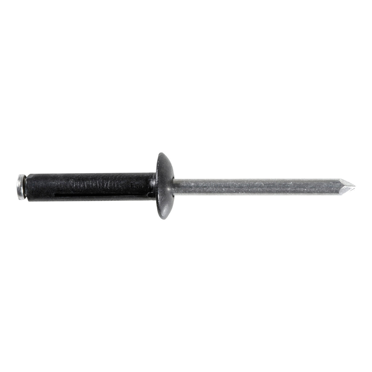 3/16" Split Type Rivet All Aluminum, 5/64"-15/64" Grip, Black Aluminum Body, Aluminum Mandrel, 7/16" Flange Diam