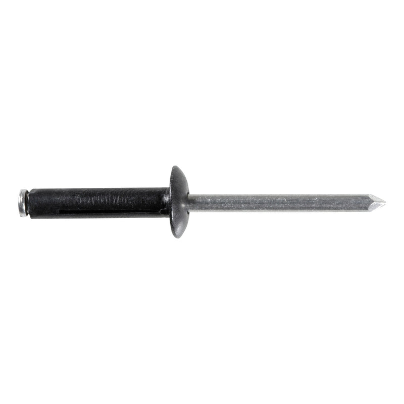 3/16" Split Type Rivet All Aluminum, 5/64"-15/64" Grip, Black Aluminum Body, Aluminum Mandrel, 7/16" Flange Diam