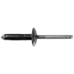 1/4" Split Type Rivet, 3/16"-3/8" Grip, Black Aluminum Body, Aluminum Mandrel, 11/16" Flange Diam