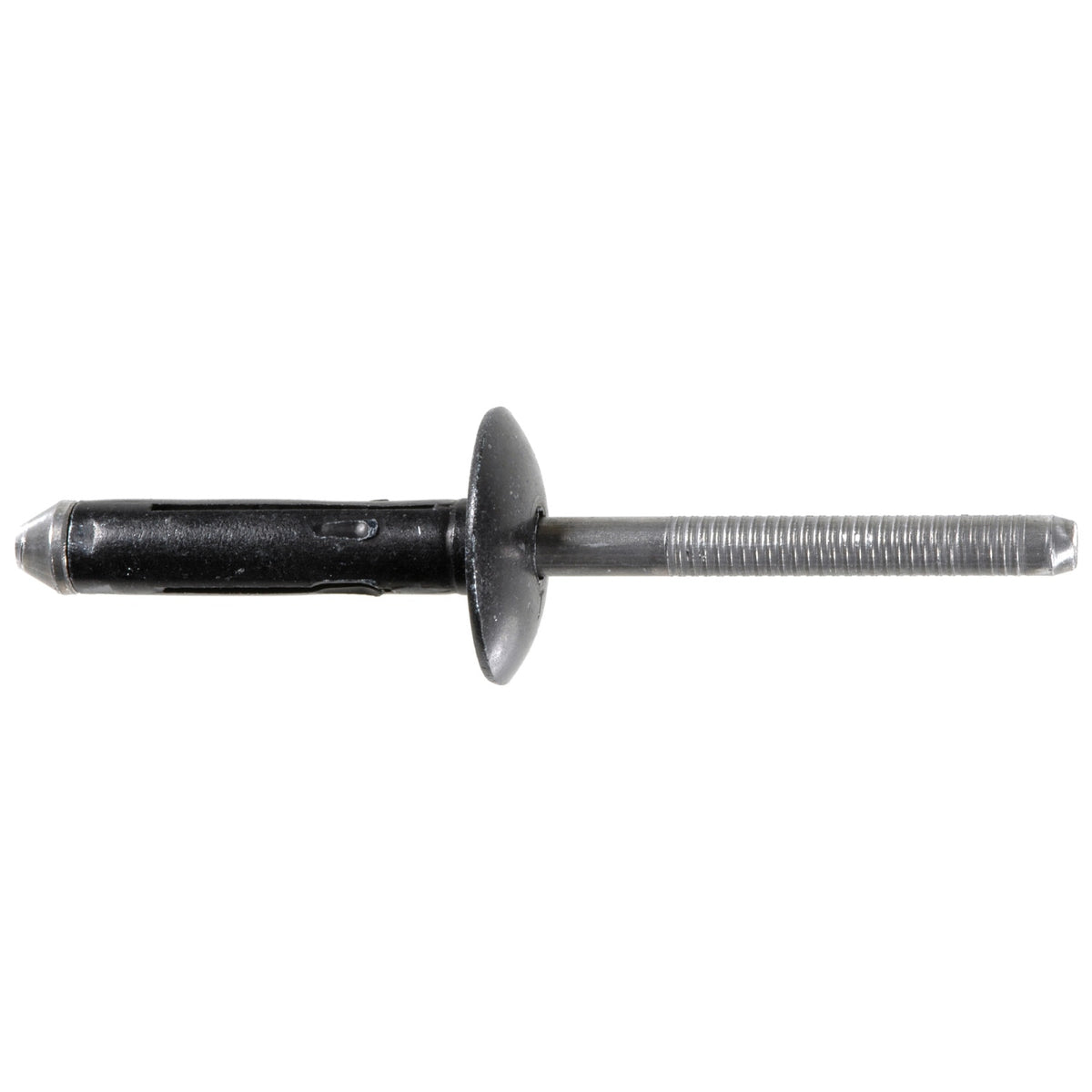 1/4" Split Type Rivet, 3/16"-3/8" Grip, Black Aluminum Body, Aluminum Mandrel, 11/16" Flange Diam