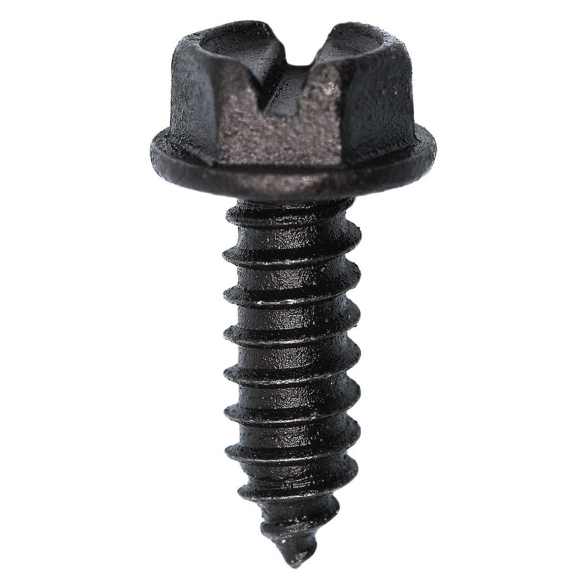 #14x3/4" Slotted Hex Head Flange Washer License Plate Screw, Type A/AB, 1/2" Washer, Black E-Coat