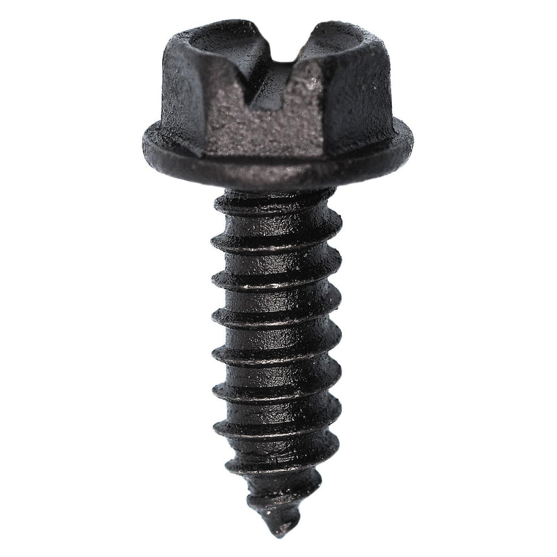 #14x3/4" Slotted Hex Head Flange Washer License Plate Screw, Type A/AB, 1/2" Washer, Black E-Coat