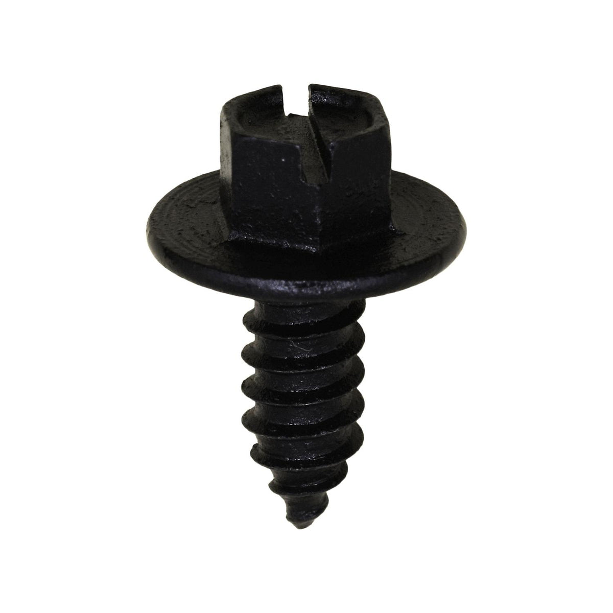 #14x5/8" Slotted Hex Head Flange Washer License Plate Screw, Type A/AB, 5/8" Washer, Black E-Coat