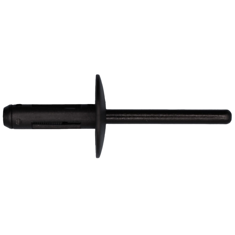 6mm Black Nylon Blind Rivet, 2.5mm - 4.8mm Grip Range, 53mm Overall Length