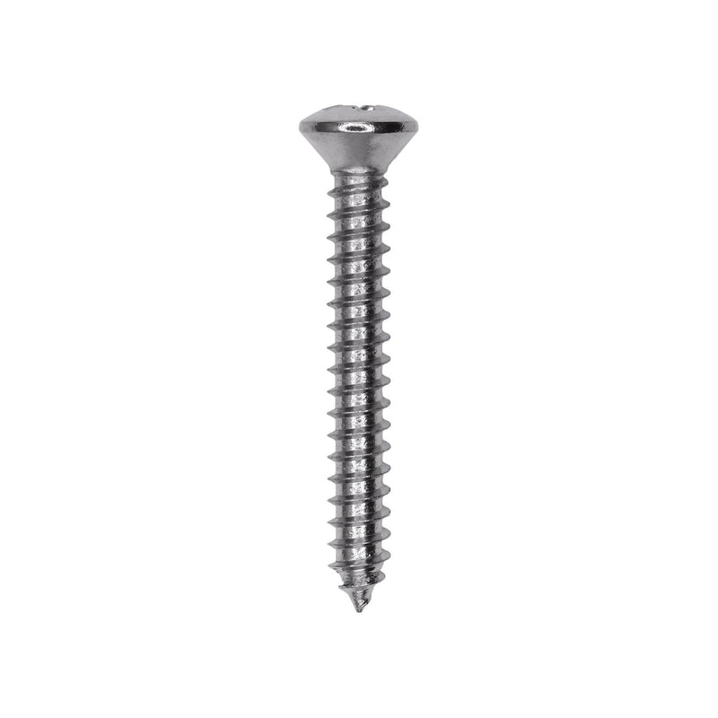 #8x1-1/4" Phillips Oval Head Tapping Screw, Type A/AB, Chrome, Standard