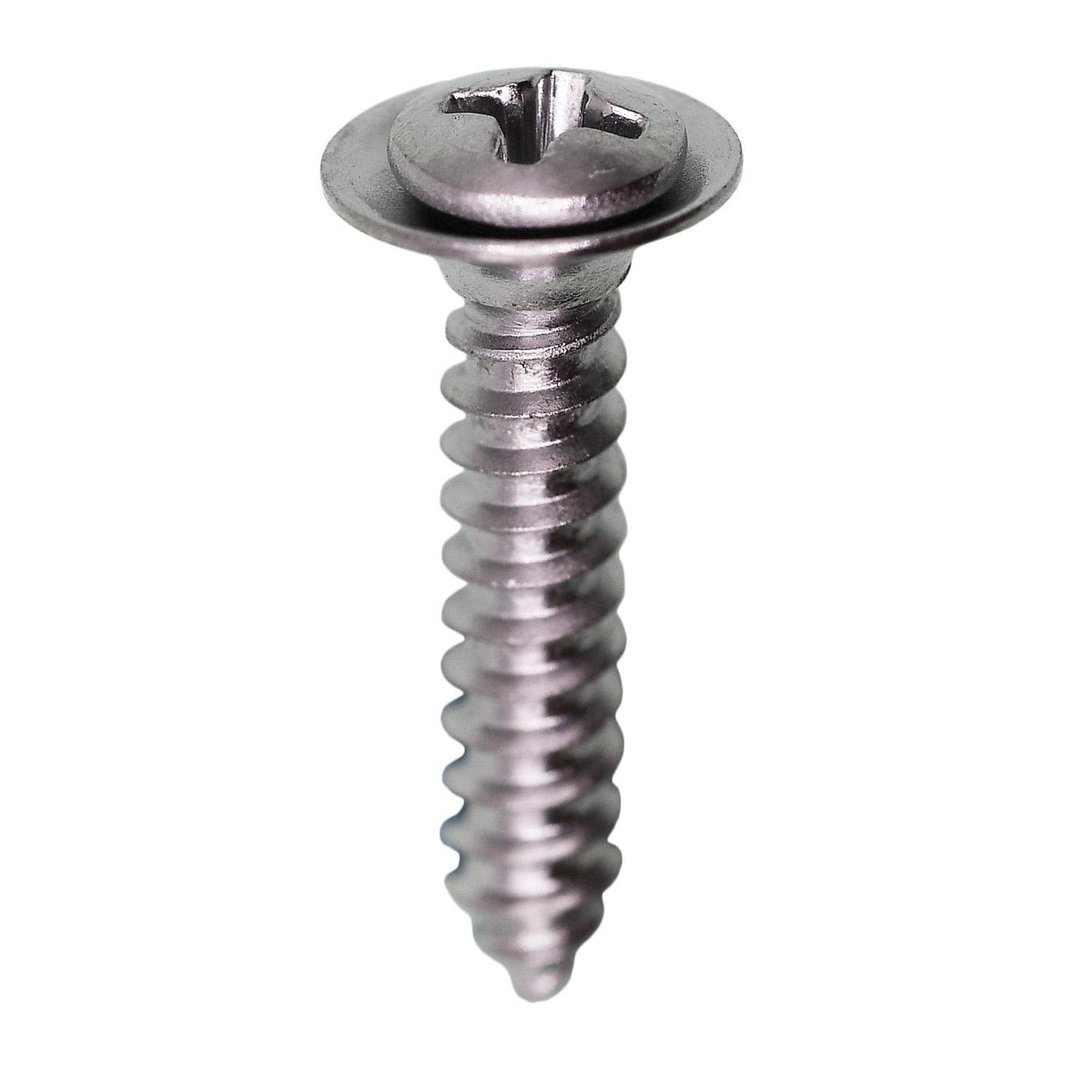 #8x7/8" Phillips Oval Head SEMS Hex Tapping Screw Flush, Type A/AB, Chrome, #6 Head Size