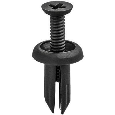5mmx12mm Black Phillips Screw Type Push-In Retainer w/ Open End, 10mm Head