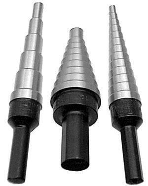 3 Piece High Speed Steel Round Shank Step Drill Bit Set (Sizes #1 to #3)