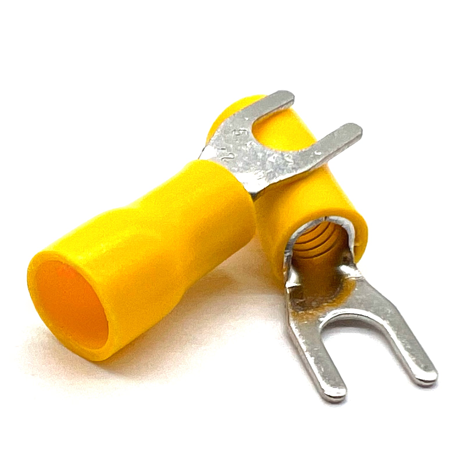 Yellow PVC/Vinyl #10 Fork Crimp Connector, AWG 12-10