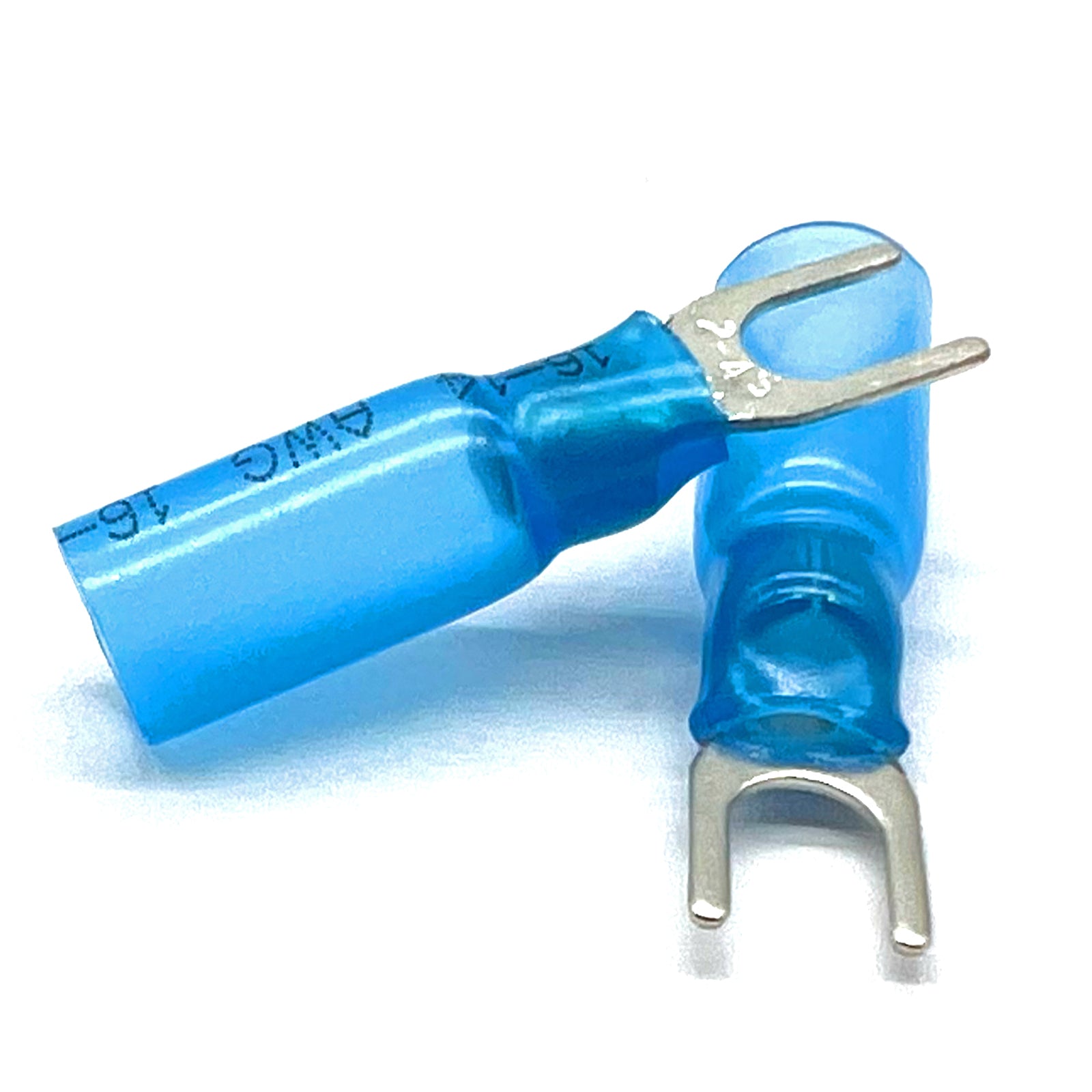 Blue Heat Shrink Marine Grade #10 U-Type Fork Connectors, AWG 16-14