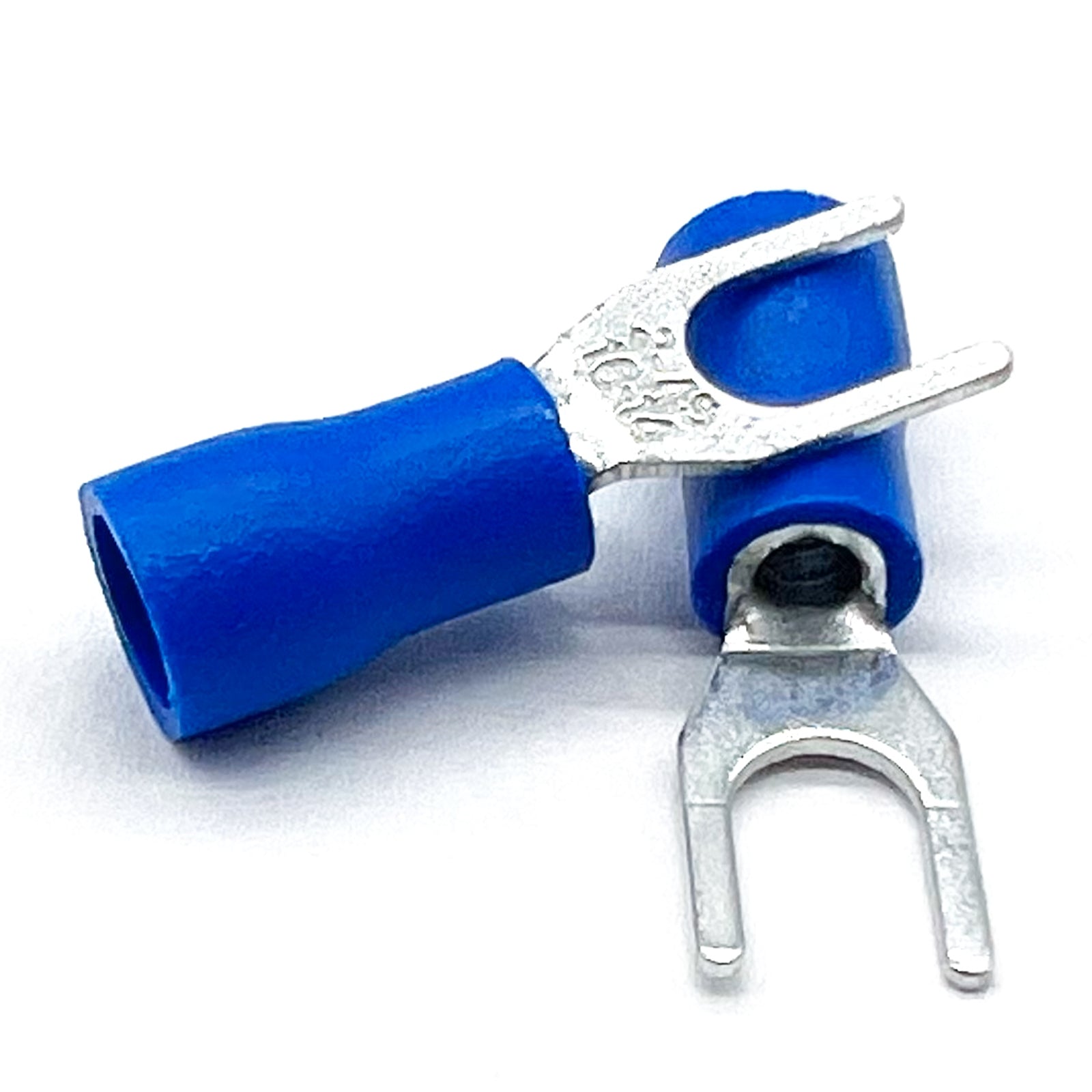 Blue PVC/Vinyl #10 Fork Crimp Connector, AWG 16-14