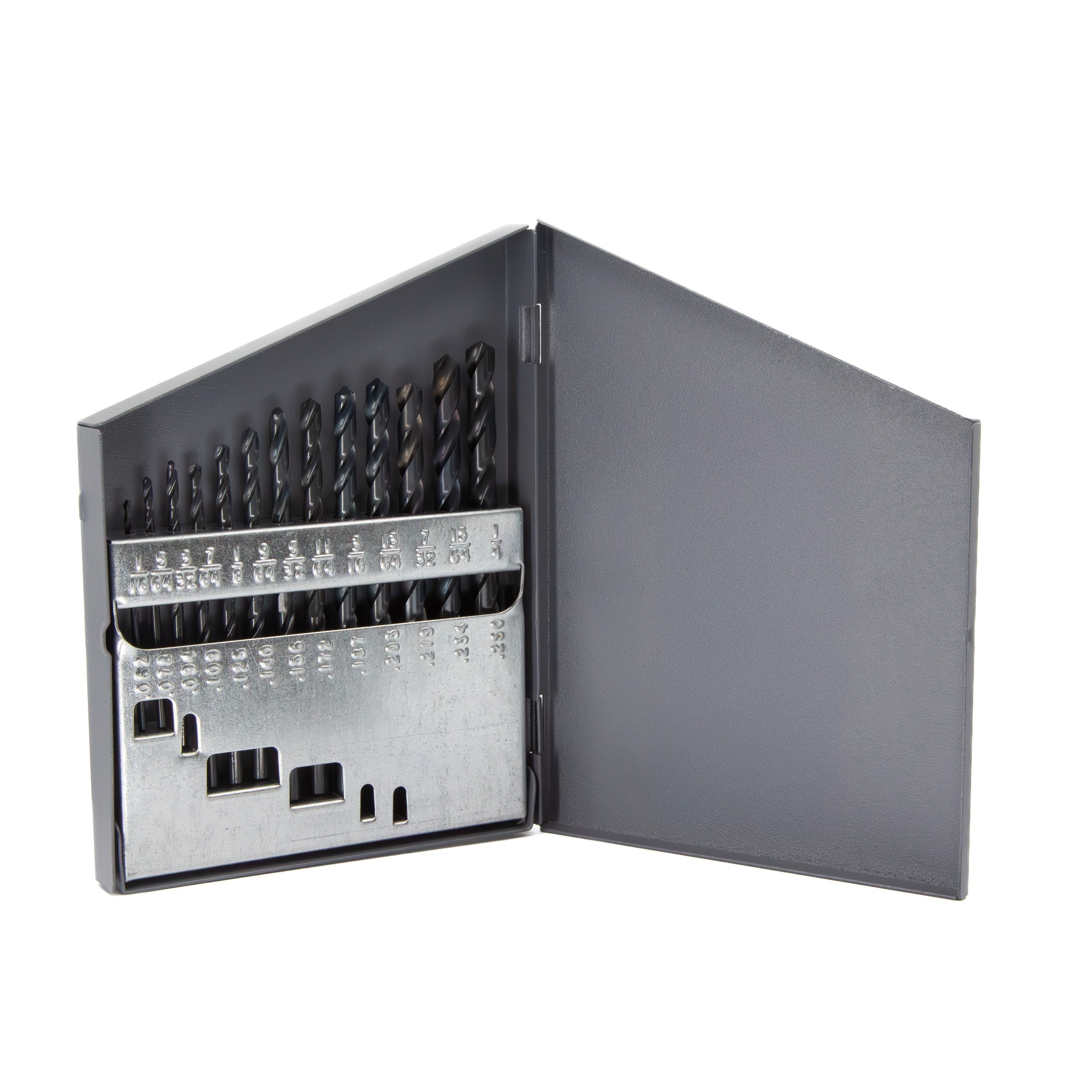13 Piece HSS Black Oxide Jobber Length Split Point Drill Bit Set, D/ASP, 1/16" - 1/4"