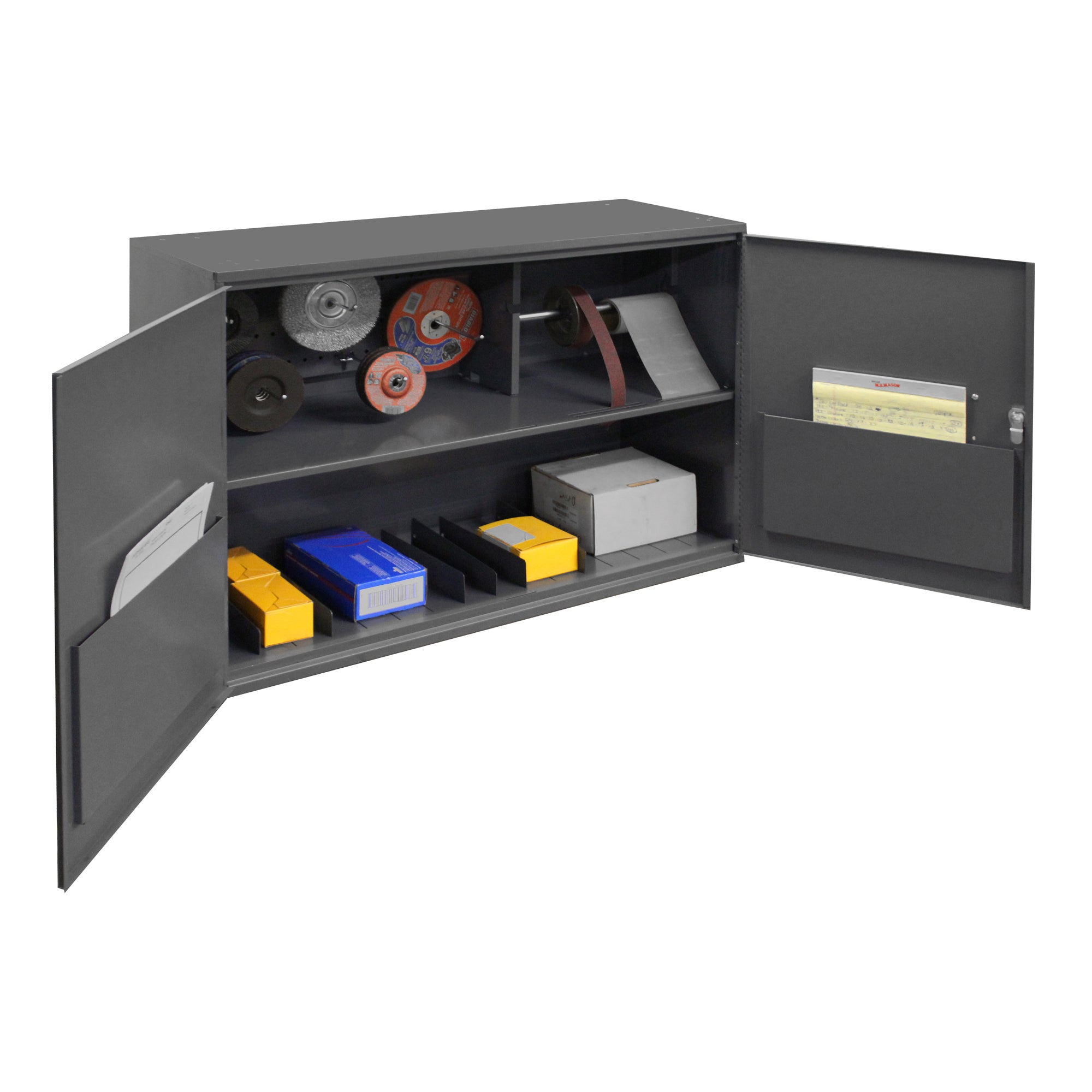 Metal Abrasive Storage Cabinet with Pegboard 6 Dividers and Shelf