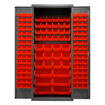 Metal Locking Storage Cabinet with 138 Red Hook-On-Bins