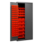 Metal Locking Storage Cabinet with 138 Red Hook-On-Bins