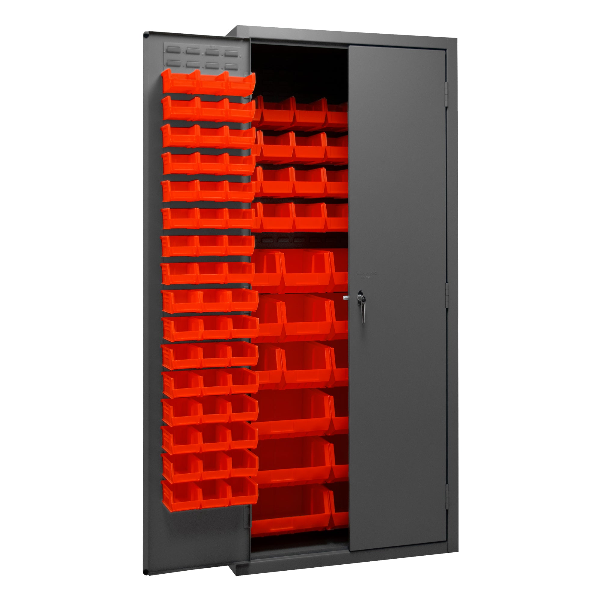 Metal Locking Storage Cabinet with 138 Red Hook-On-Bins