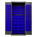 Metal Locking Storage Cabinet with 138 Blue Hook-On-Bins