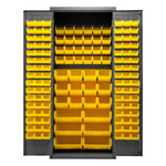 Metal Locking Storage Cabinet with 138 Yellow Hook-On-Bins