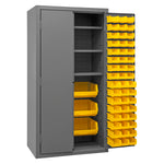 Metal Locking Storage Cabinet with 102 Hook-On-Bins Yellow and 3 Shelves