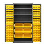 Metal Locking Storage Cabinet with 102 Hook-On-Bins Yellow and 3 Shelves