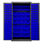 Metal Locking Storage Cabinet with 126 Blue Hook-On-Bins
