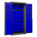 Metal Locking Storage Cabinet with 126 Blue Hook-On-Bins