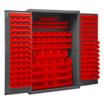 Metal Locking Storage Cabinet with 186 Red Hook-On-Bins