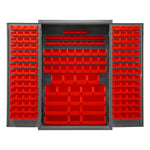 Metal Locking Storage Cabinet with 186 Red Hook-On-Bins