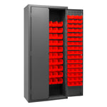 Metal Locking Storage Cabinet with 156 Red Hook-On-Bins