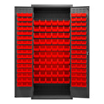 Metal Locking Storage Cabinet with 156 Red Hook-On-Bins