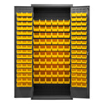 Metal Locking Storage Cabinet with 156 Yellow Hook-On-Bins