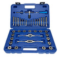 39 Piece NC NF HSS Round Tap and Die Set (#4 - 1/2) with 1 OD Round Dies and Handles