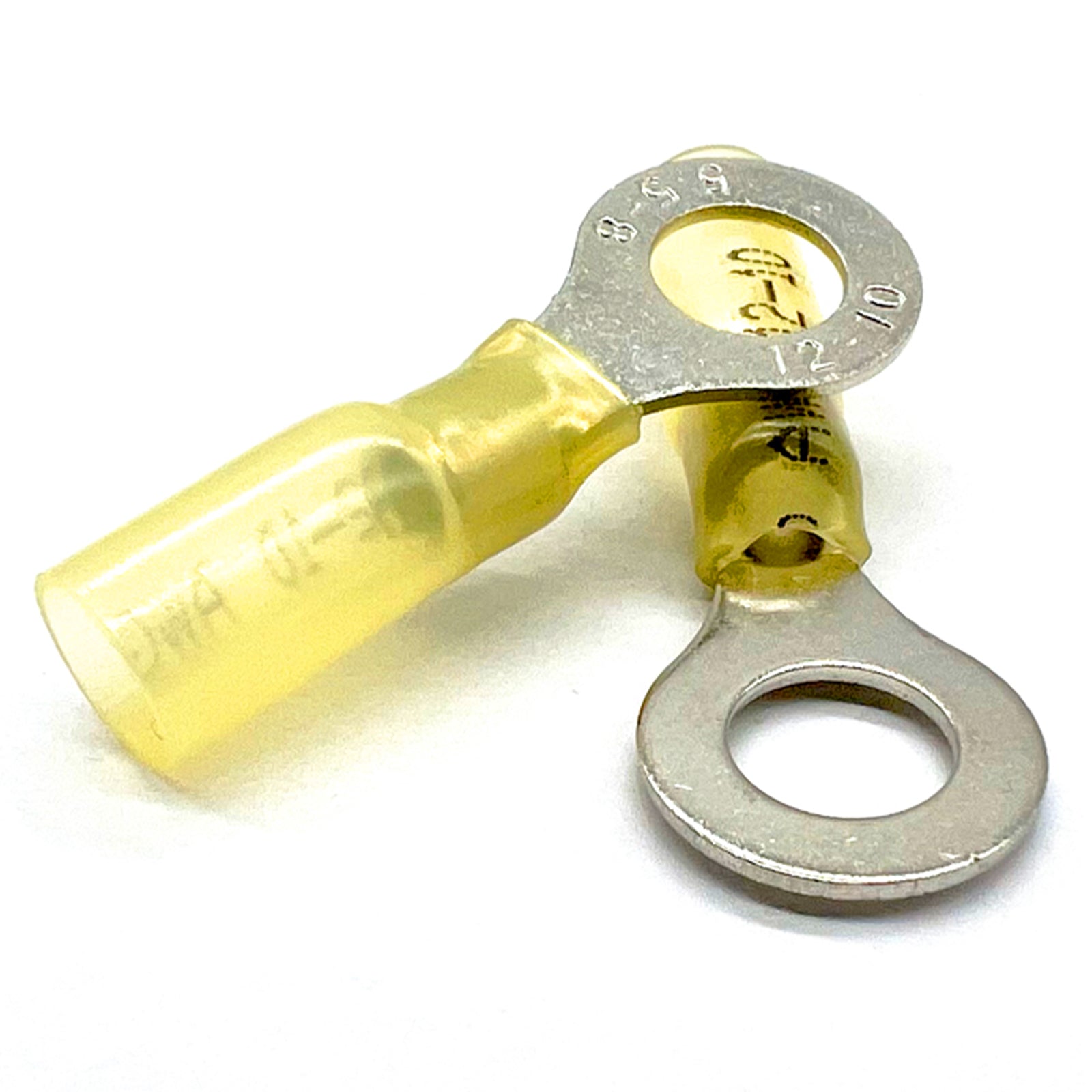 Yellow Heat Shrink Marine Grade 5/16" Diameter Ring Connectors, AWG 12-10