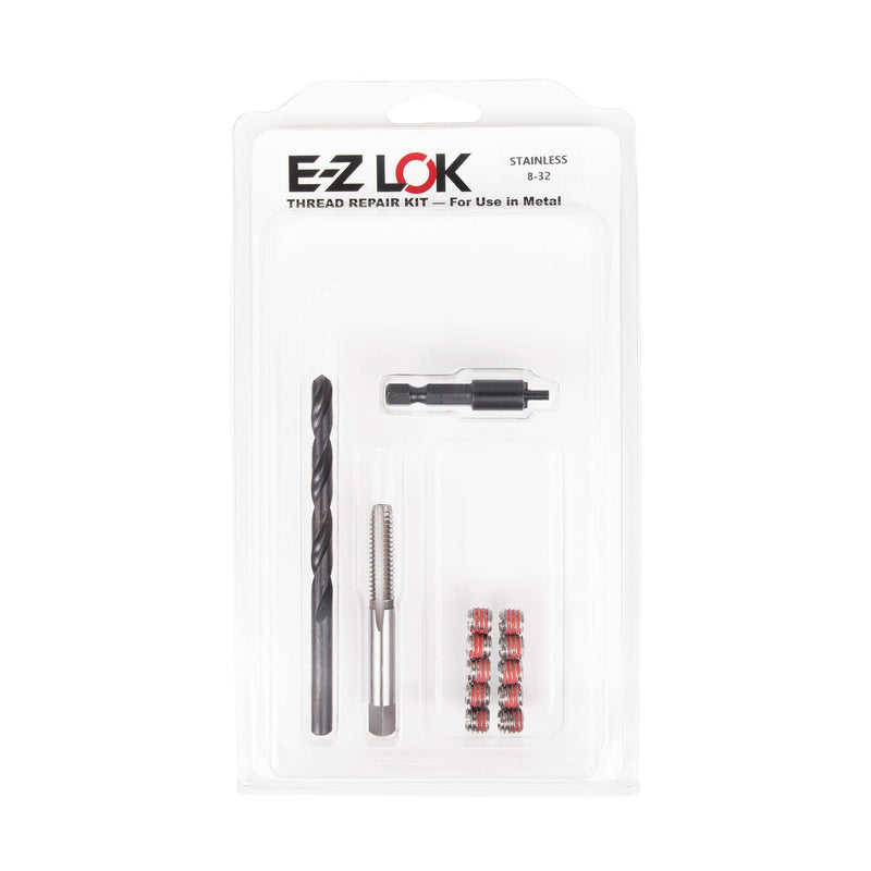 #8-32 x 5/16"-18 Stainless Steel Solid Wall Threaded Insert W/Red Loctite Standard Repair Kit with Inserts, Drill Bit, Tap, and Install Tool