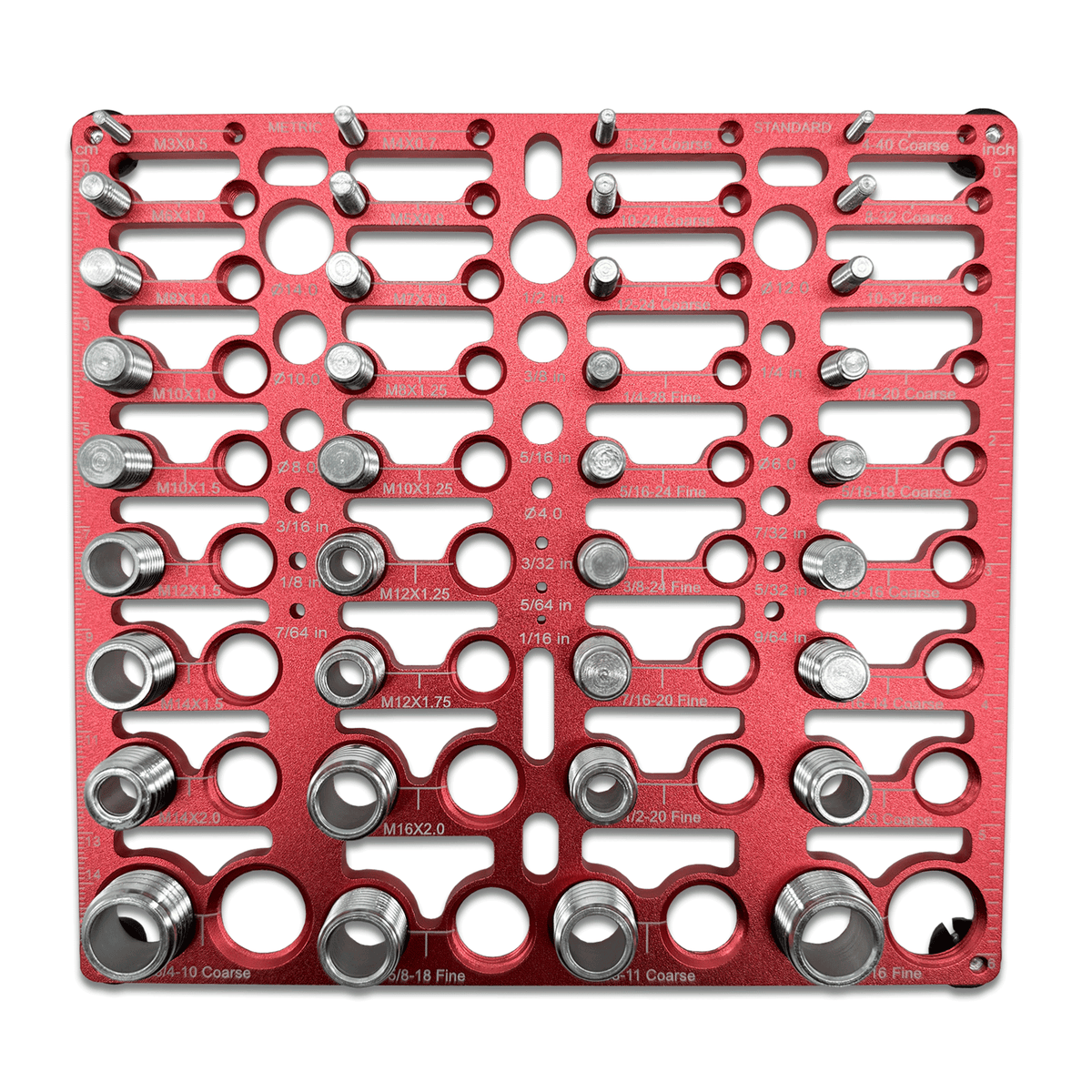 Inch & Metric Desktop Square Bolt & Nut Gauge Red