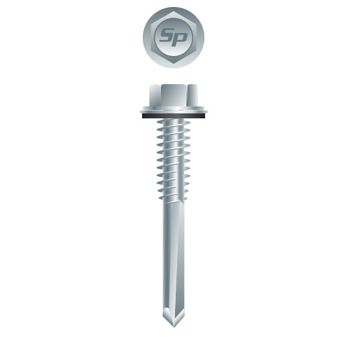#12 Strong-Point Hex Washer Head w/Washer 12-24 x 1-1/2, Zinc