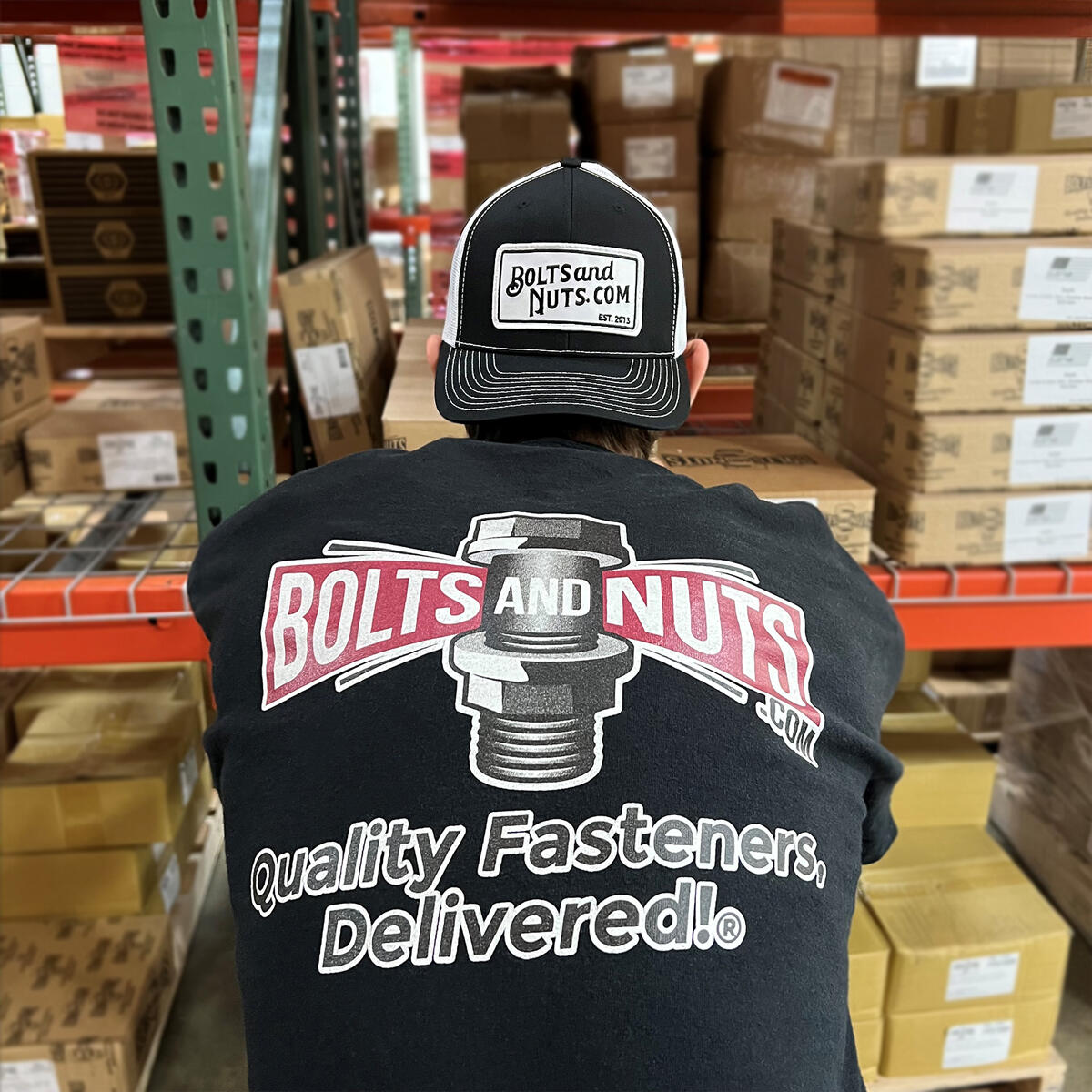 Black & White BoltsandNuts.com Adjustable White Patch Logo Hat